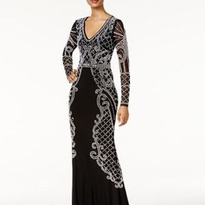 Xscape Black Long Beaded Evening Gown